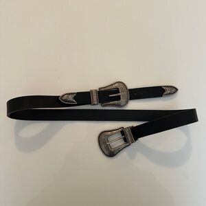 Black Western Belt with Double Silver Buckle